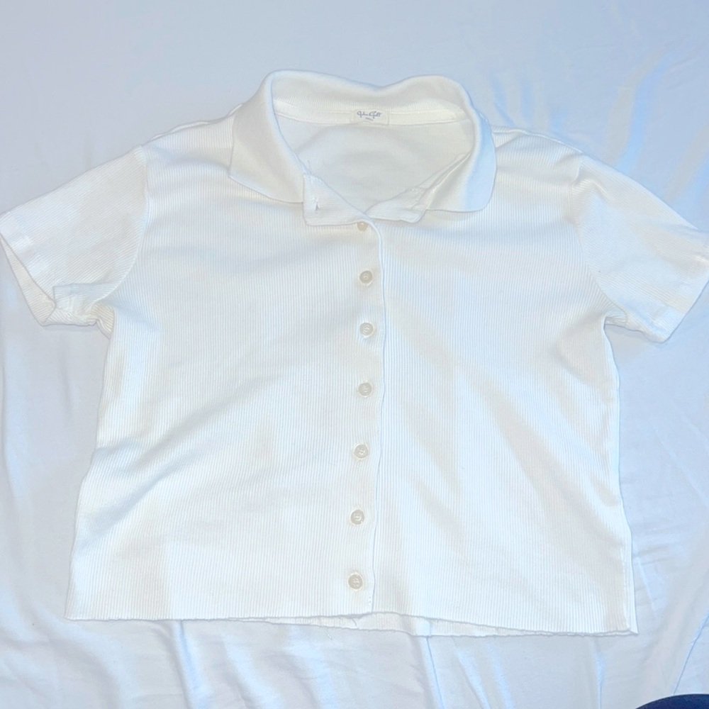 Size Small, John Galt white button down crop top.